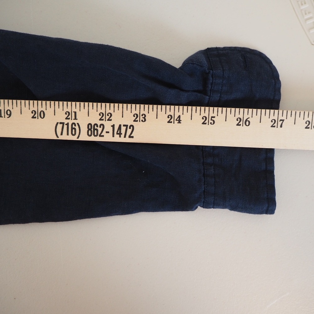 Lauren Ralph Lauren 100% Linen Shirt Dress Sz Medium Petite Navy Preppy Luxury - Picture 9 of 11
